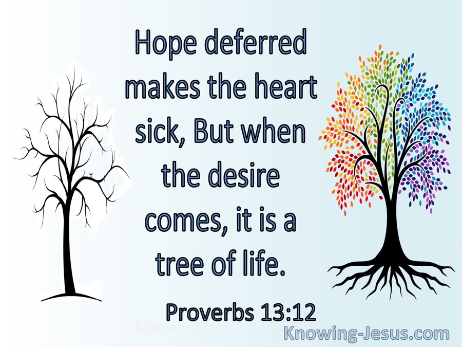 Proverbs 13:12 Hope Deferred Makes The Heart Sick But When Desire Comes it’s a Tree Of Life (blue)